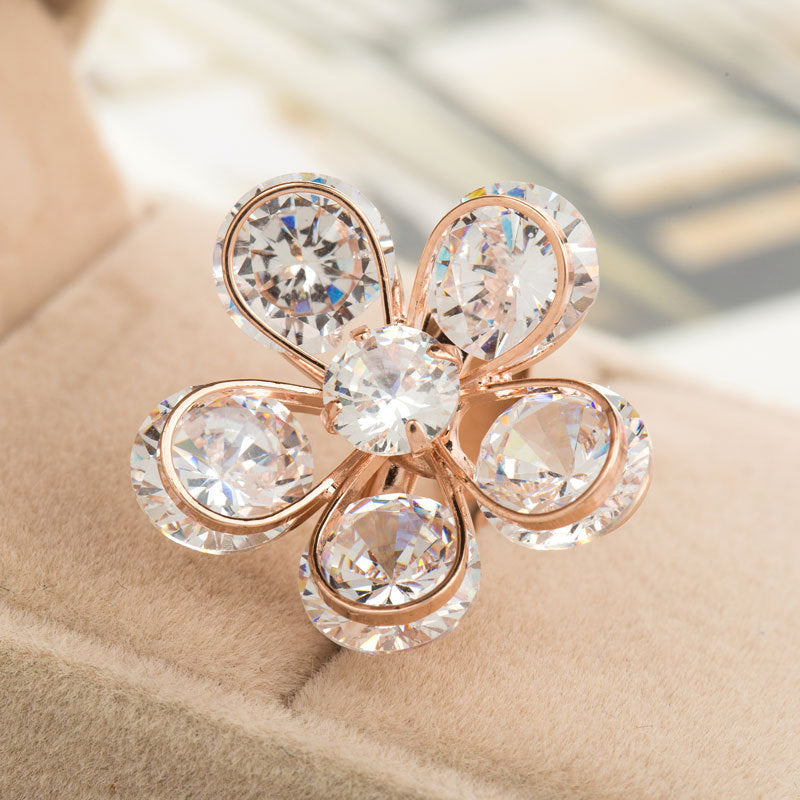 Flower Index Finger Ring Fashion Rhinestone Couple Rings