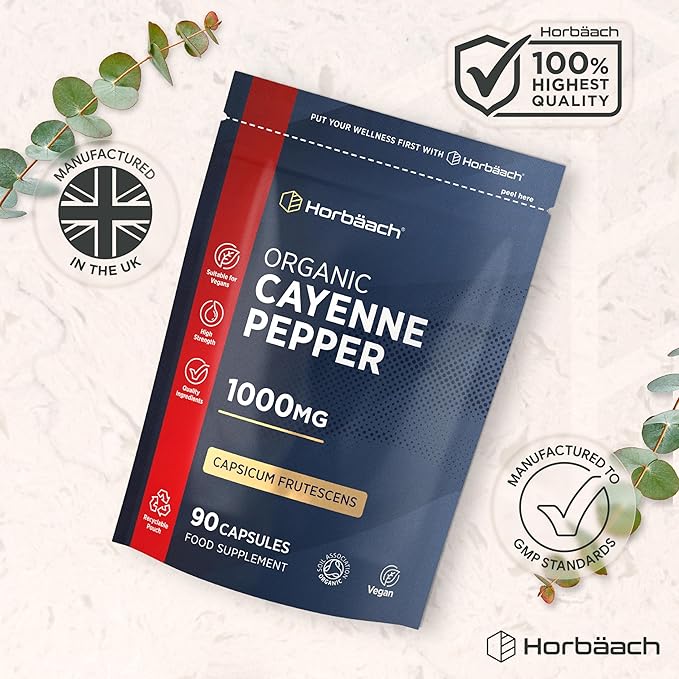 Organic Cayenne Pepper 1000mg | 90 Capsules | Capsicum Frutescens Powder | Suitable for Vegans & Vegetarians | by Horbaach - Image 3