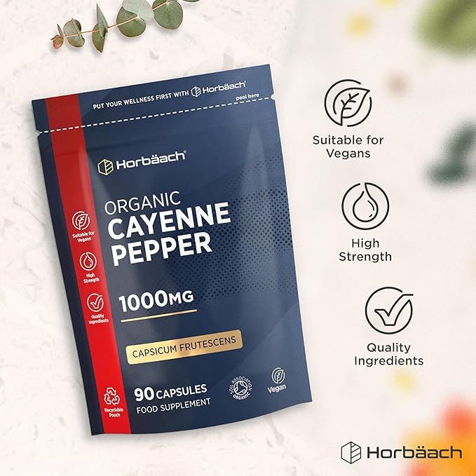 Organic Cayenne Pepper 1000mg | 90 Capsules | Capsicum Frutescens Powder | Suitable for Vegans & Vegetarians | by Horbaach - Image 4