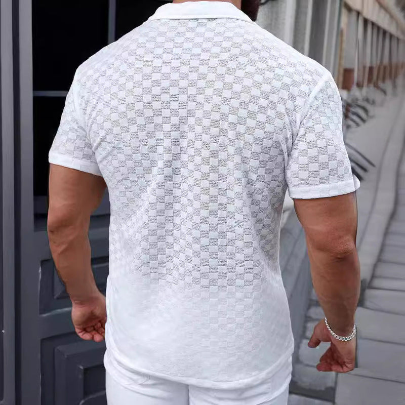Men's Solid Color Lace Hollow Comfort Casual Shirt - Image 4