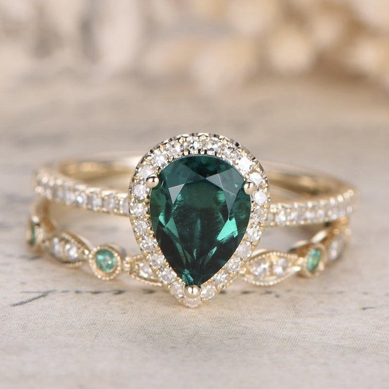 Water Drop Zircon With Diamond Women's Ring Set
