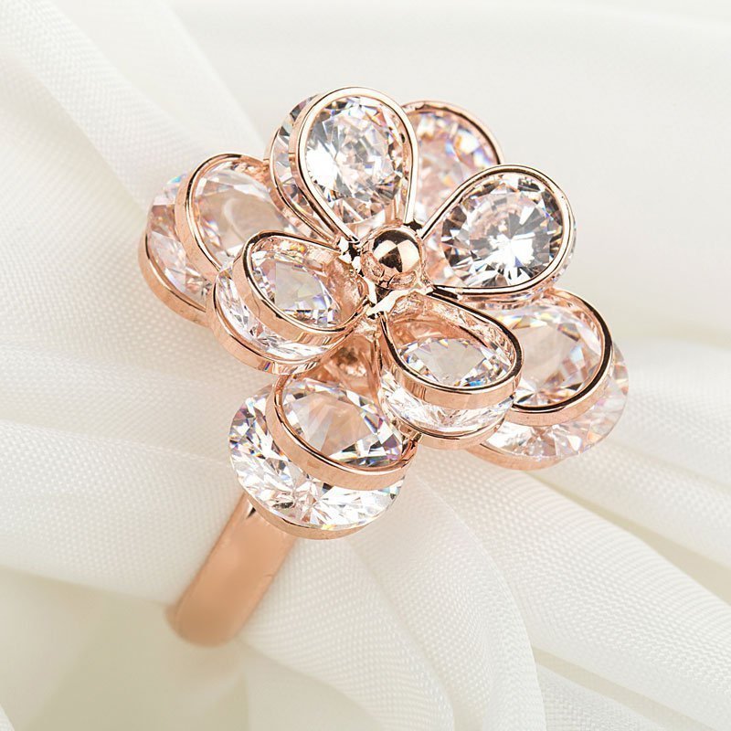 Flower Index Finger Ring Fashion Rhinestone Couple Rings - Image 3
