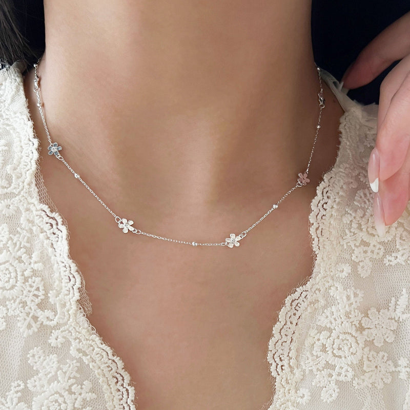 Changheng S925 Sterling Silver Simple Small Flower Necklace For Women